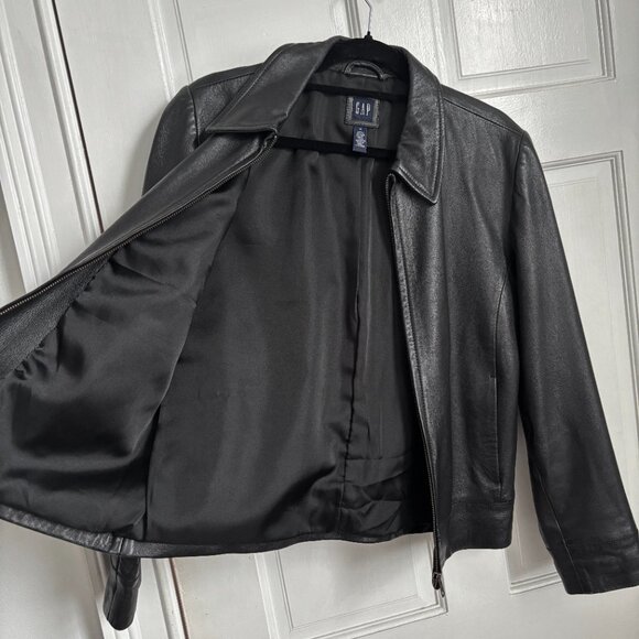 Gap Leather Jacket Black 90s Short Zip Collar Short Vintage Vintage Medium M - Picture 4 of 8